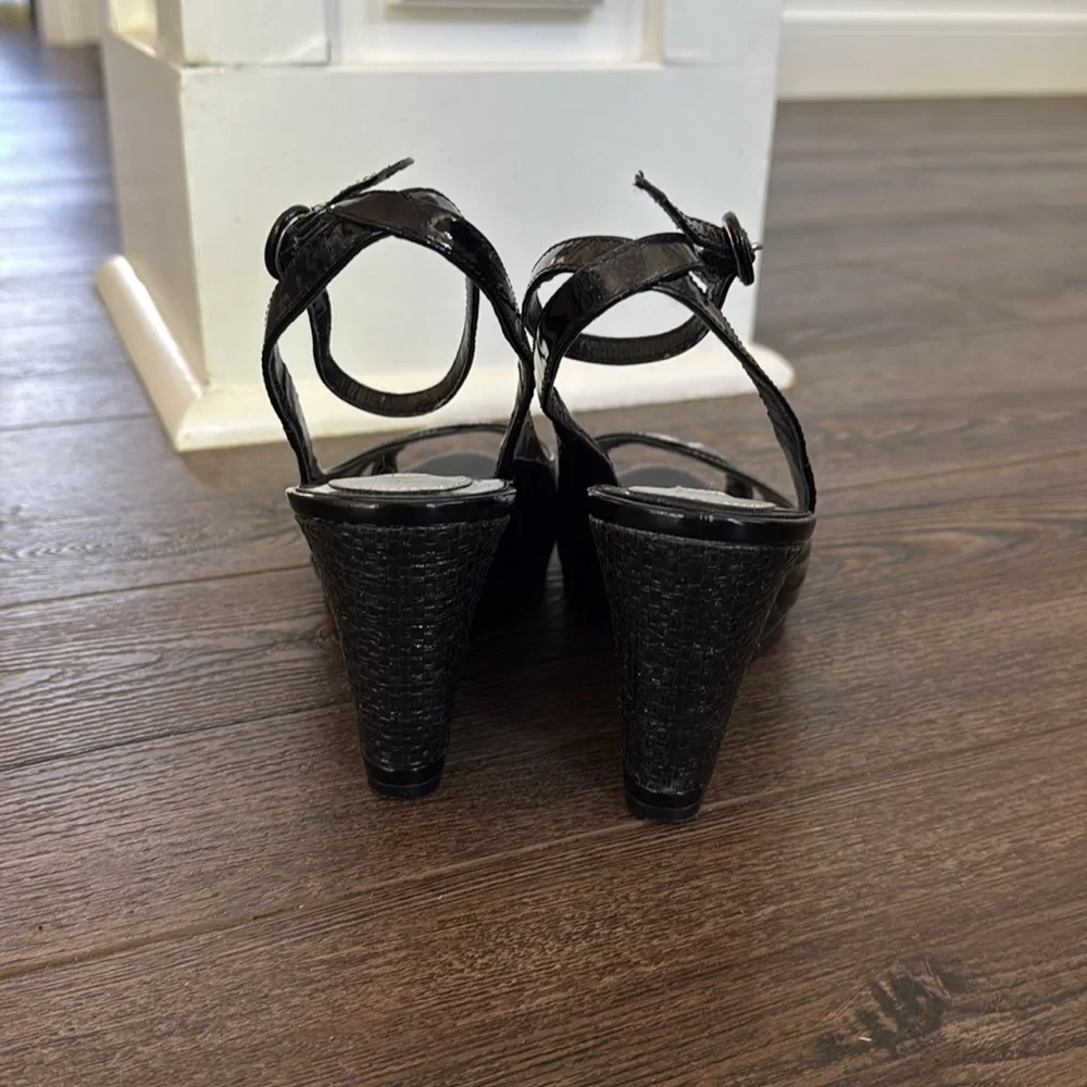 WHBM Black Wedge Sandals ladies 8.5